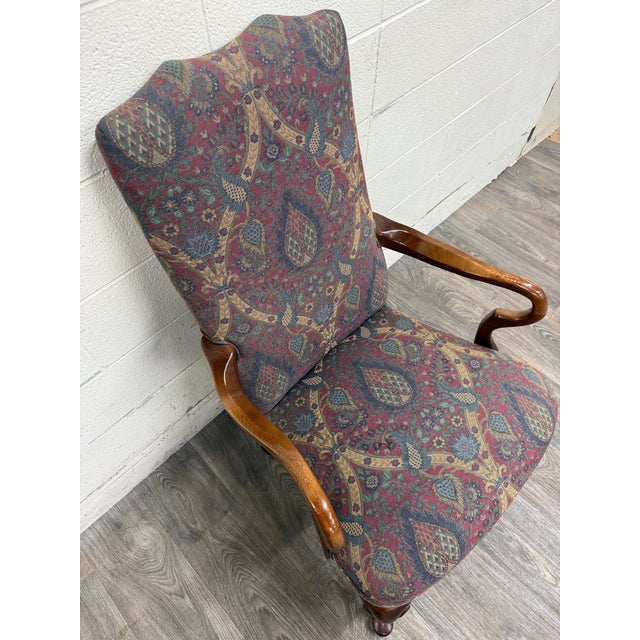 Wood Vintage Queen Anne Style Gooseneck Arm Mahogany Library Chair For Sale - Image 7 of 13