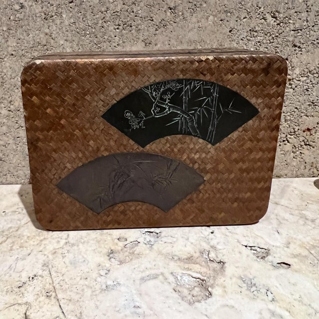 Antique Japanese Lacquer Cigarette Box Set With Bamboo & Silver Insert For Sale In San Diego - Image 6 of 13