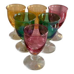 Vintage Italian Cordial Glasses – Jewel Tone Set of 6, Labeled, in Original Box
