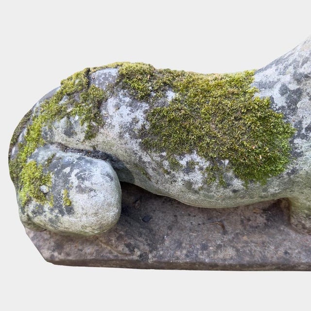 A charming pair of nicely weathered and naturally aged recumbent reconstone whippets. Found hidden in a large country...