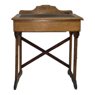 Antique School Desk With Original Ink Well, Late 1800s For Sale