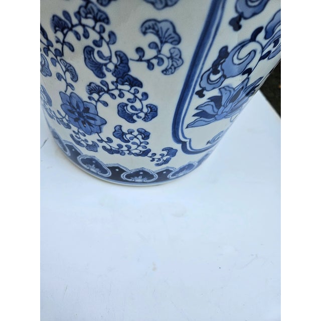 1990s Vintage Chinese Porcelain Blue and White Garden Seat or Stool For Sale - Image 5 of 5