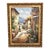 Large Vintage Mediterranean Street Coastal Landscape Oil Painting Ornate Gold Wood Frame For Sale