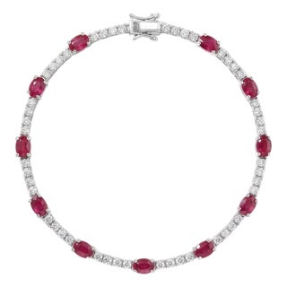 Elegant 18k Gold Ruby 2.84ct & Diamond 0.39ct Bracelet, New For Sale