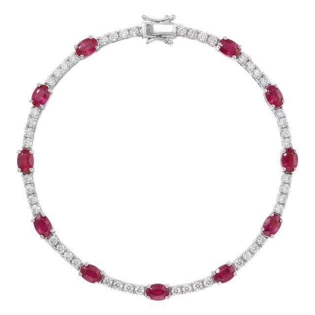 Elegant 18k Gold Ruby 2.84ct & Diamond 0.39ct Bracelet, New For Sale