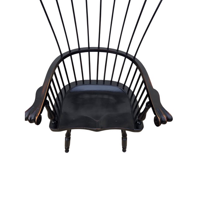 1990s Ethan Allen Black Windsor Chair Comb Back Philadelphia Armchair Saddle Seat For Sale - Image 12 of 16