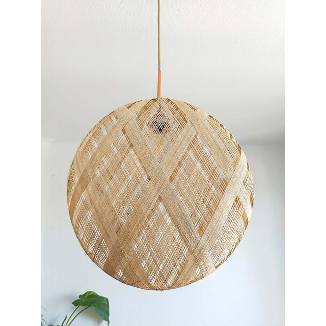 Beige Vintage Bohemian Style Abaca Pendant Light, 1980s For Sale - Image 8 of 9