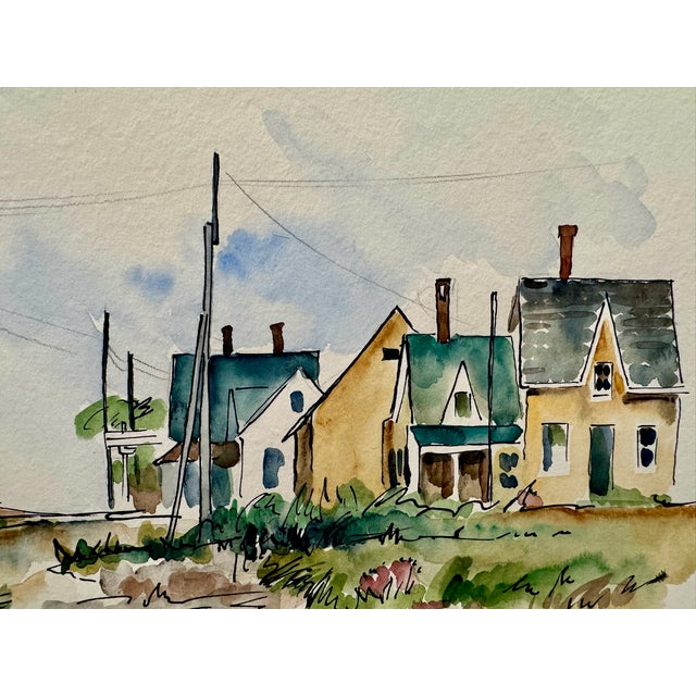 Rustic Henry Emil Salloch Original Watercolor on Paper Wedgeport, Ns, Canada. 1953 For Sale - Image 3 of 7