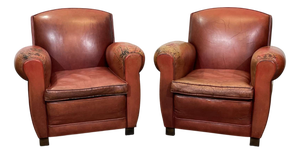 Vintage Leather Club Chairs, 1980s, Set of 2