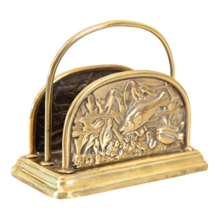 English Edwardian Brass Fish Letter Rack Holder For Sale