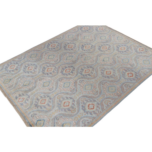 Rug & Kilim Rug & Kilim’s Classic Ikats Style Rug With Blue, Gold and Rust Red Patterns For Sale - Image 4 of 7