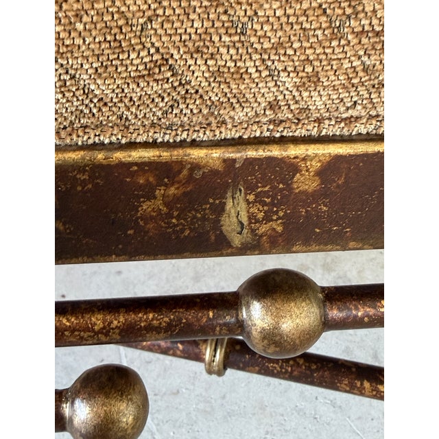 Copper Vintage Hollywood Regency Gilt Metal Ball Finial Bench For Sale - Image 8 of 12