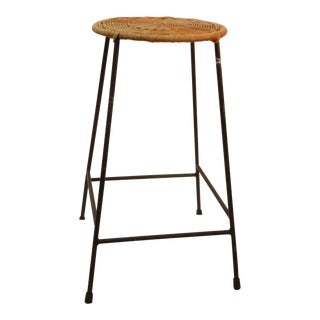 Vintage Mid Century Iron & Rattan Bar Stool For Sale