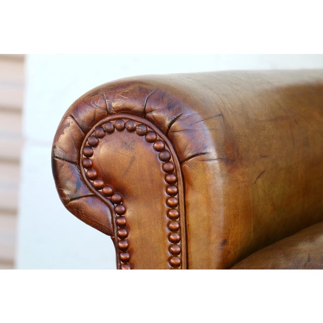 1990s Vintage 1990s Hancock & Moore Brown Leather Sofa – Classic Rolled Arm, Nailhead Trim For Sale - Image 5 of 18