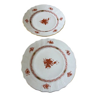 Vintage Herend Hungary Chinese Bouquet Rust Dinner Plates - a Pair For Sale