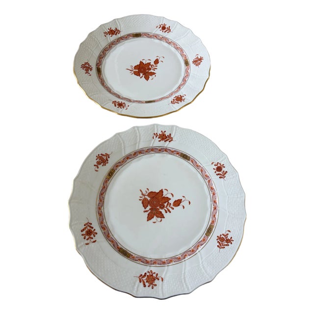 Vintage Herend Hungary Chinese Bouquet Rust Dinner Plates - a Pair For Sale