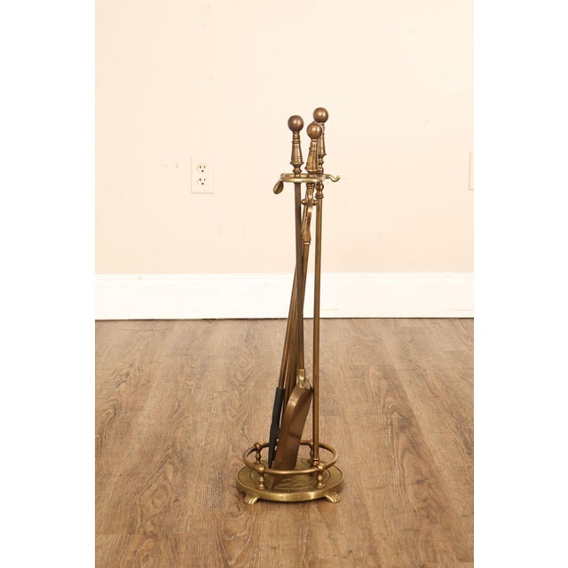 Traditional Brass Fireplace Four-Piece Tool Set For Sale - Image 18 of 18