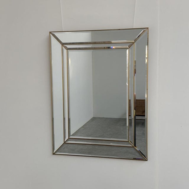Large Vintage Brass Beveled Wall Mirror For Sale - Image 5 of 5