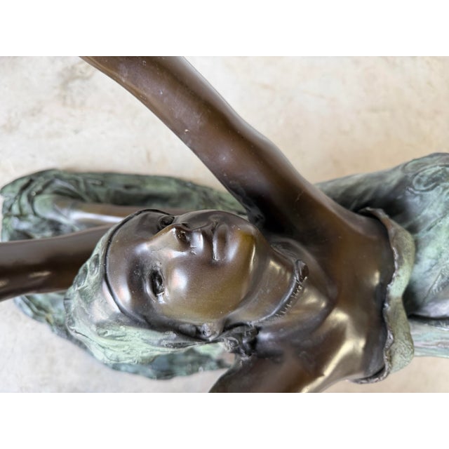 Metal Vintage Léela Art Sculptural Bronze Ballet Dancers Dining Table Base With Beveled Glass Top For Sale - Image 7 of 13