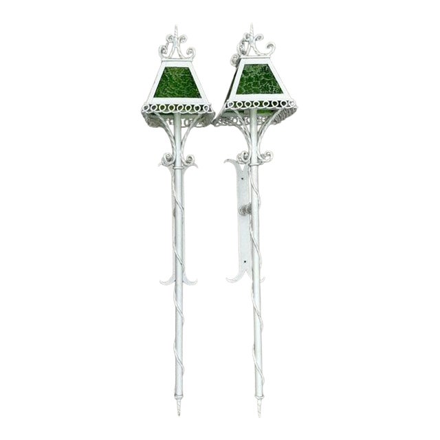 Vintage Regency 1950s Wrought Iron Light Sconces - A Pair For Sale