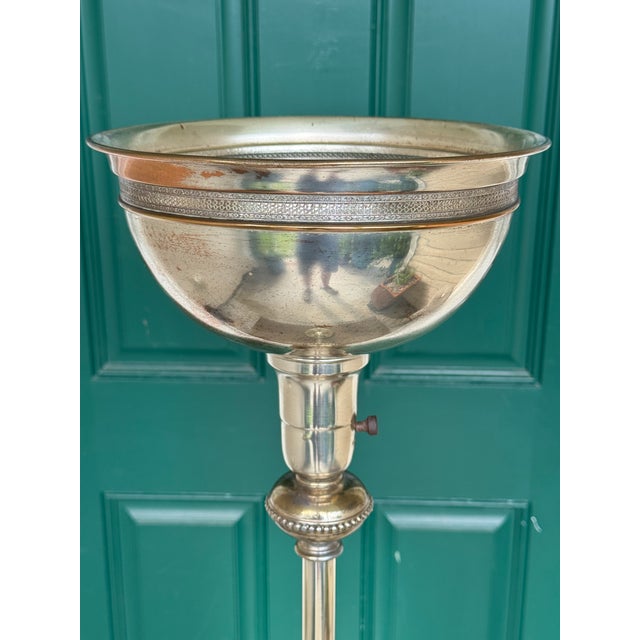 Metal 1930s Art Deco Pierced Silverplated 60" Torchiere Floor Lamp W/Claw Feet For Sale - Image 7 of 18