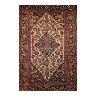 Antique Persian Malayer Rug, Hand-Knotted Wool, Geometric Pattern, 4x6, Ivory & Navy For Sale