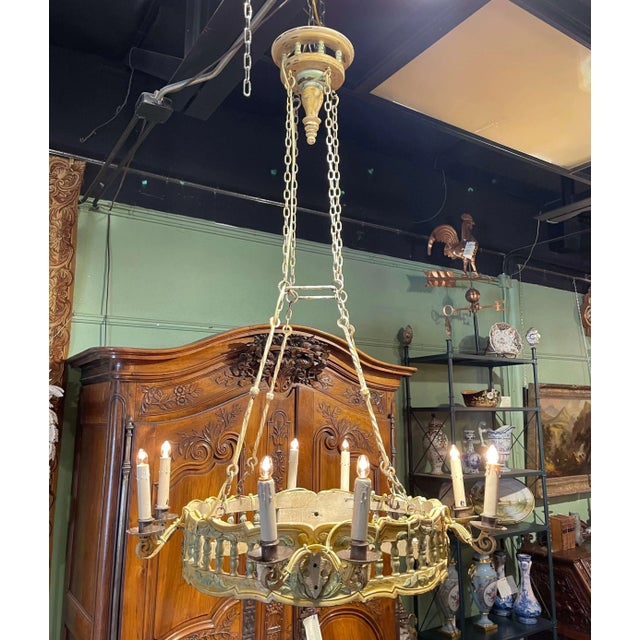 Early 20th Century French Louis XV Style Painted Wood Eight-Light Chandelier For Sale - Image 9 of 13