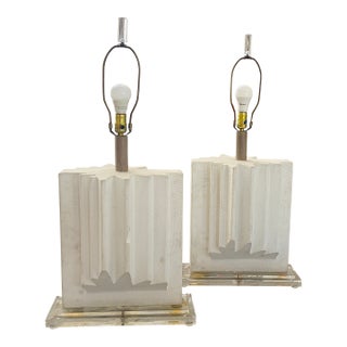 1990 Casual Lamps of California Monumental Brutalist Plaster & Lucite Table Lamps – Pair For Sale