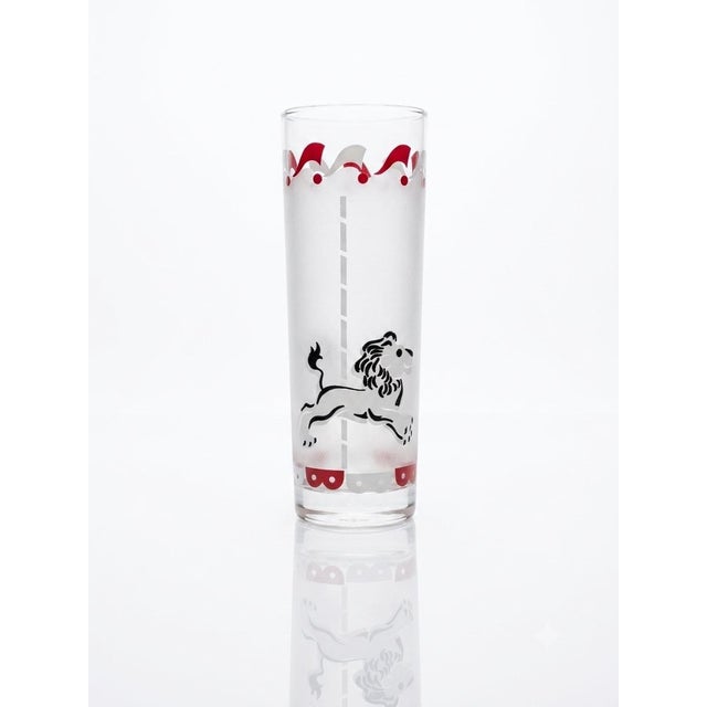1950s Hazel Atlas Mid-Century Modern Frosted Carousel Animal Tumbler. Set of Six For Sale - Image 6 of 6