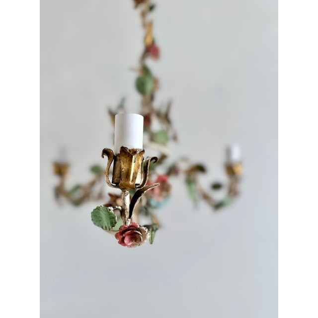 Italian Florentine Tole Chandelier, 1950s For Sale - Image 4 of 18