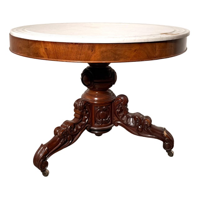 Antique Victorian Centre Table in Mahogany with Marble Top For Sale