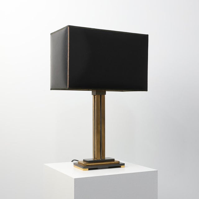 Brass Table Lamp with Black Rectangular Shade from Deknudt, Belgium, 1970s For Sale - Image 12 of 12