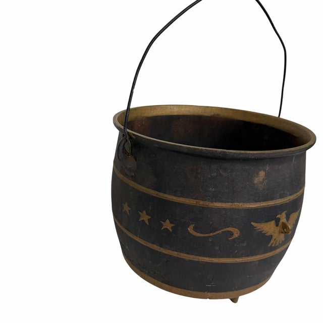 Antique Americana Patriotic Design Cast Iron Kettle For Sale - Image 4 of 7