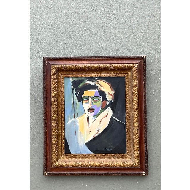 Vintage Expressionist Portrait Oil on Canvas For Sale - Image 12 of 12