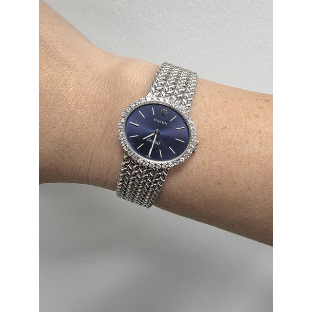 Rolex Vintage Rolex Orchid Ladies Blue Face Diamond Cocktail Watch 18k Gold For Sale - Image 4 of 8