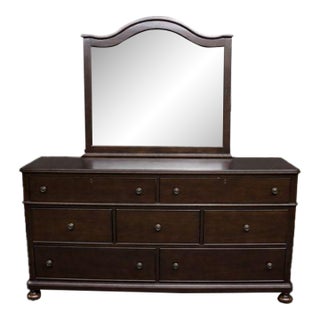 Bassett Dark Cherry 9-Drawer Dresser With Mirror For Sale