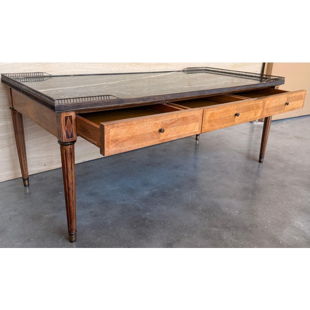 Early 20th Rectangular Bouillotte Table with Fluted Legs and Drawers For Sale - Image 9 of 18