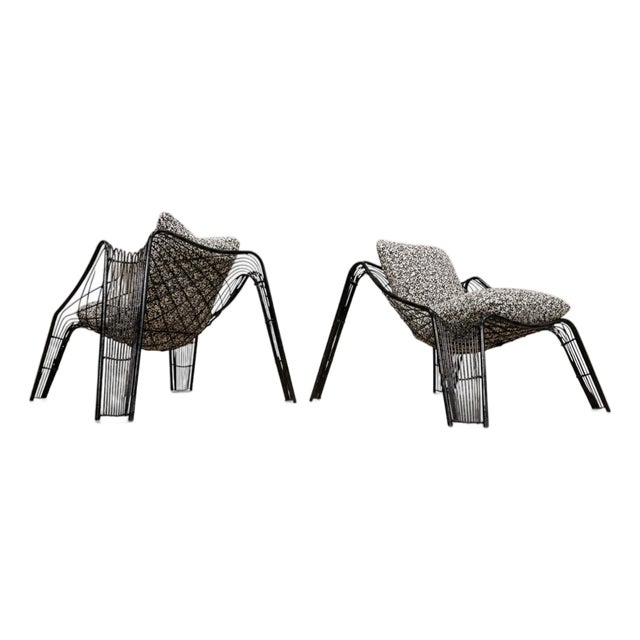 Pair of Organic-shaped Iron Armchairs with Bouclé Upholstery, Brazil, 1950s – Lot 677B For Sale