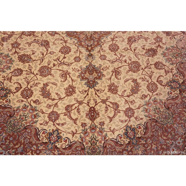 Nazmiyal Collection Floral Vintage Silk Persian Qum Medallion Rug For Sale - Image 4 of 8