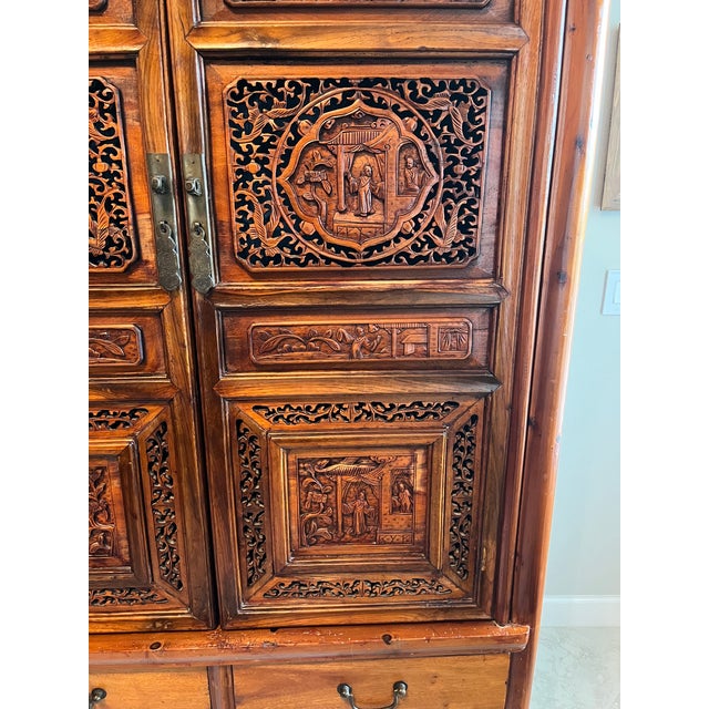 Late 19th Century Antique Chinese Carved Wooden Wedding Cabinet For Sale - Image 5 of 18
