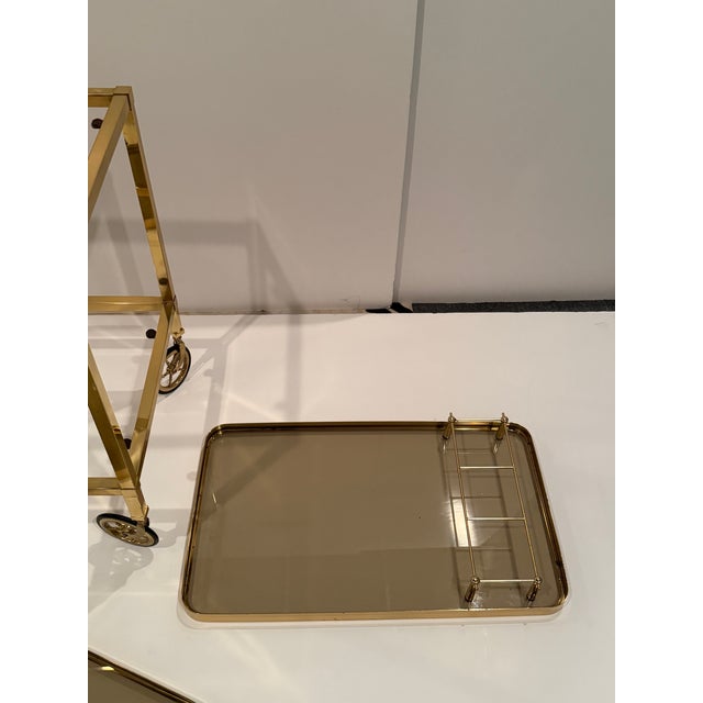 1960s Brass and Tinted Glass Midcentury Modern Barcart For Sale - Image 5 of 15