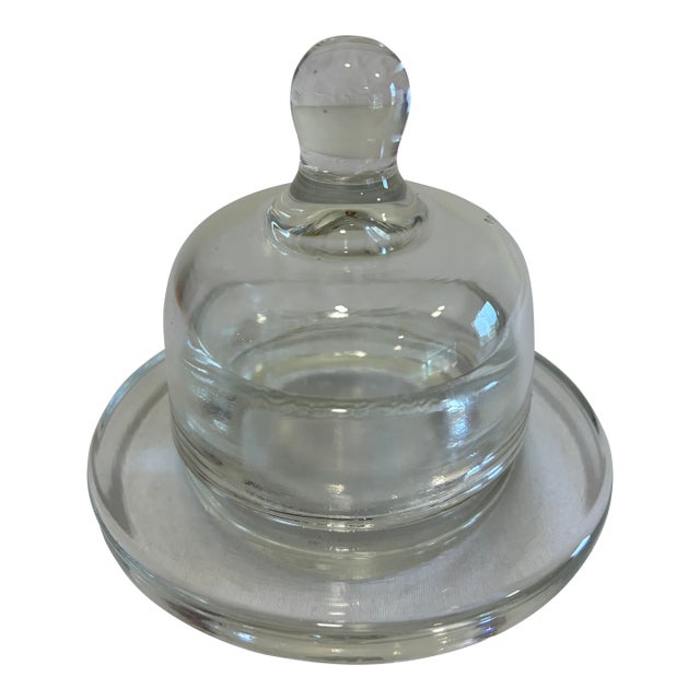 Vintage Clear Glass Individual Butter Dish With Domed Lid For Sale