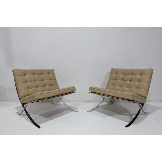 Tan Knoll Mies Van Der Rohe Barcelona Chairs and Ottoman in Volo Leather For Sale - Image 8 of 12