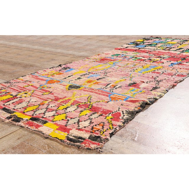 Pink Vintage Boujad Boucherouite Moroccan Rug, 03'07 X 08'06 For Sale - Image 8 of 10