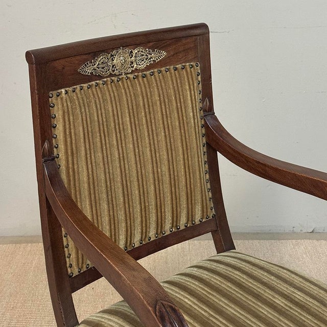 Pair of French Empire Period Mahogany Ormolu Armchairs ~ Fauteuils For Sale - Image 12 of 18