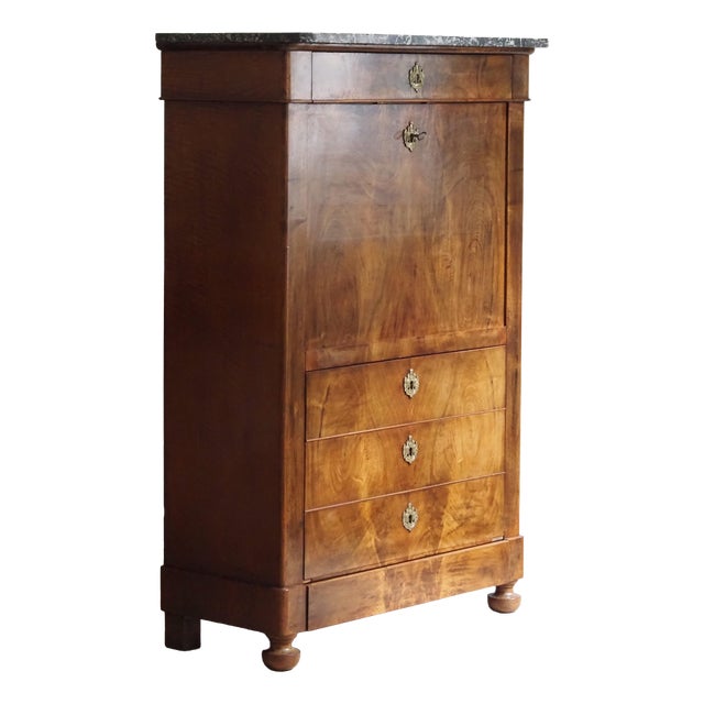 Louis Philippe Secretary in Walnut with Marble Top and Secret Compartments For Sale