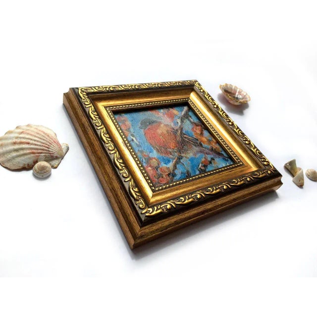 Framed Bullfinch Bird Original Painting Vintage Style by Valeriya Serova For Sale - Image 4 of 6