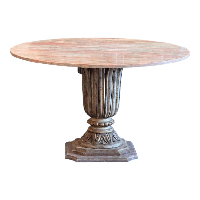 1950s Silverleaf Table With Marble Top and Carved Urn Formed Base For Sale