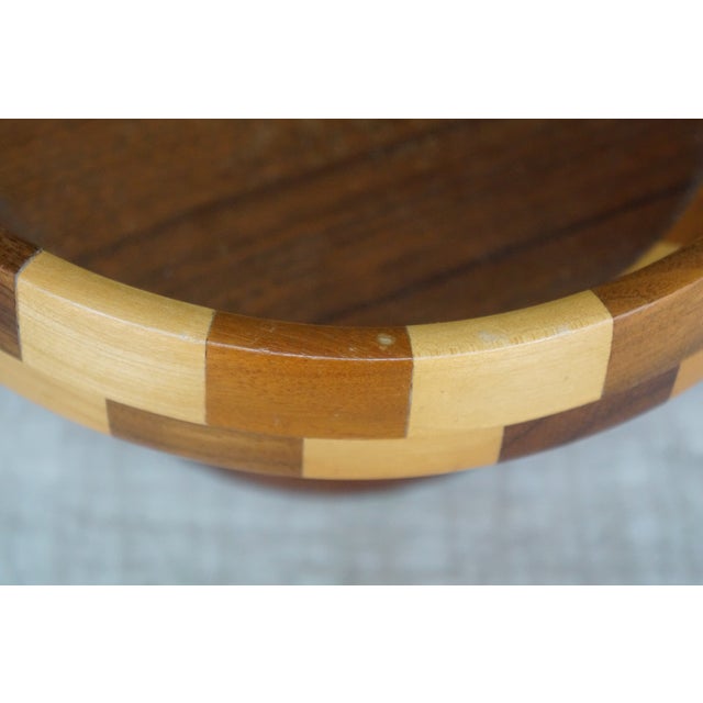 Vintage Segmented Turned Wood Parquetry Fruit Centerpiece Pedestal Bowl 9" For Sale - Image 4 of 10