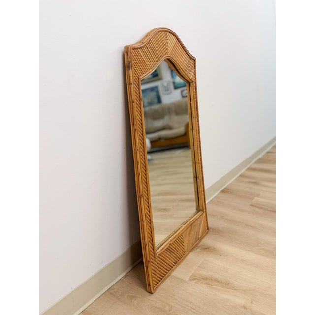 Beige Coastal Pencil Reed Tall Arched Rectangular Wall Mirror, Woven Wood Frame Boho Wall Mirror For Sale - Image 8 of 10